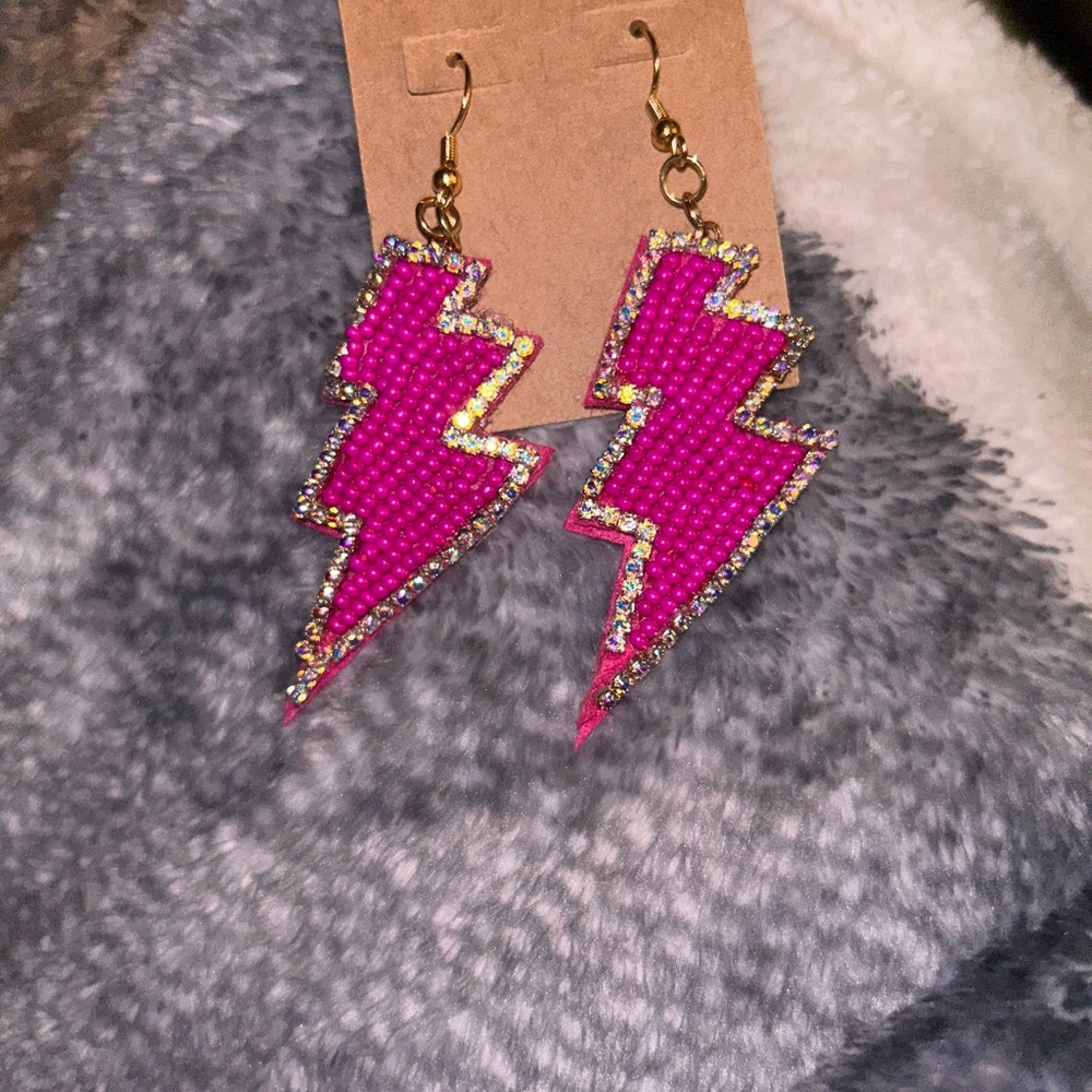 Pink Lightning Bolt Earrings